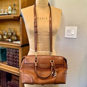 Michael Kors Maya Satchel Crossbody Brown Caramel Leather Purse 👜 Gold Hardware
